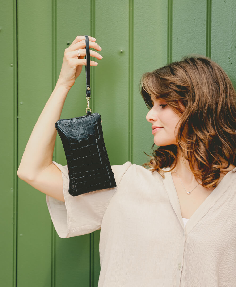 Mini Diana 2 in 1 Clutch - Black Croc