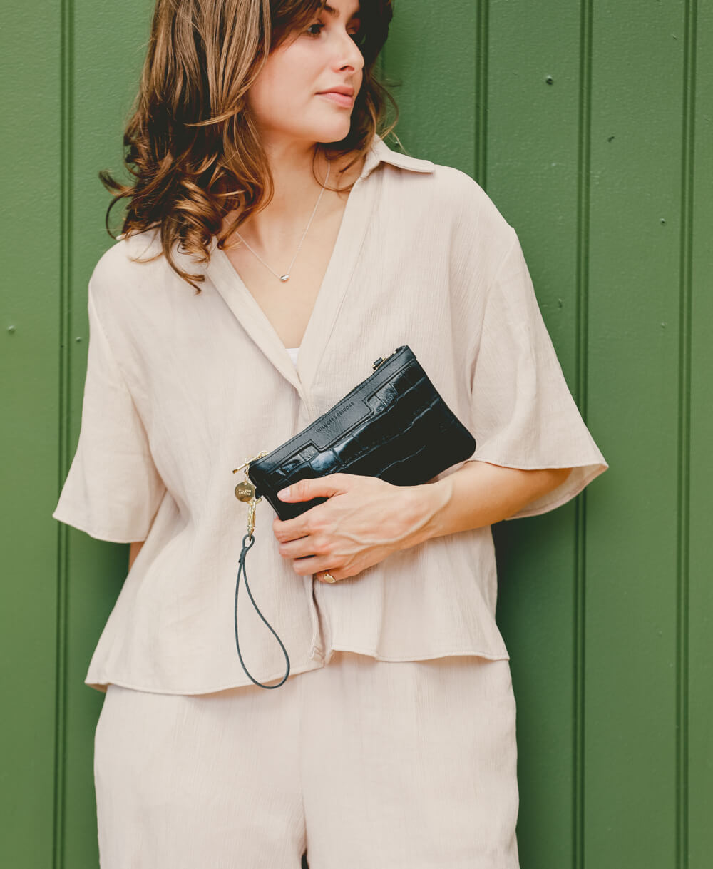 Mini Diana 2 in 1 Clutch - Black Croc - Will Bees Bespoke