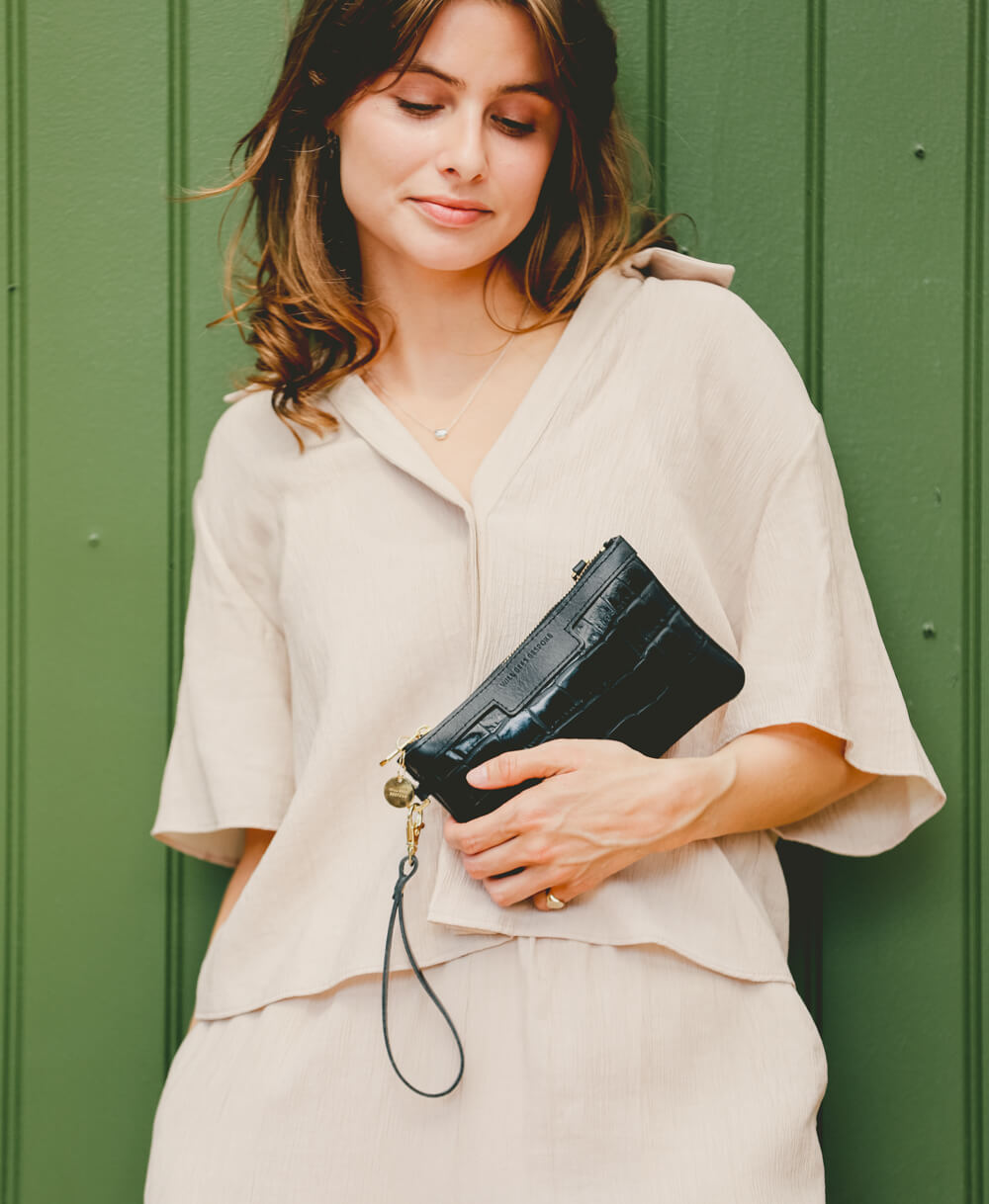 Mini Diana 2 in 1 Clutch - Black Croc - Will Bees Bespoke