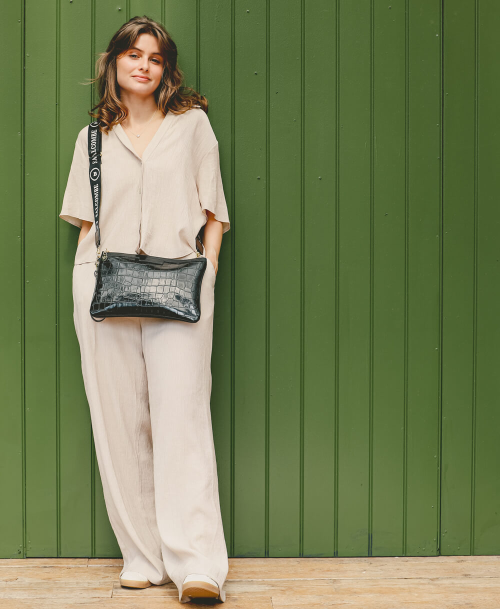 Oversized Diana 2 in 1 Clutch - Black Croc - Will Bees Bespoke