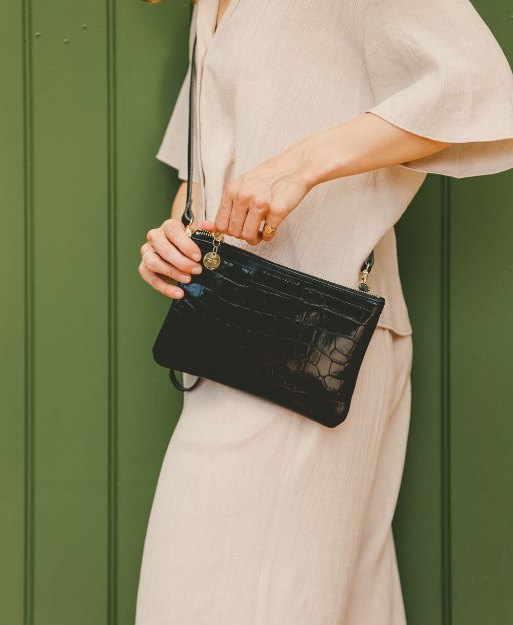 Diana 2 in 1 Clutch - Black Croc