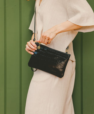 Diana 2 in 1 Clutch - Black Croc - Will Bees Bespoke