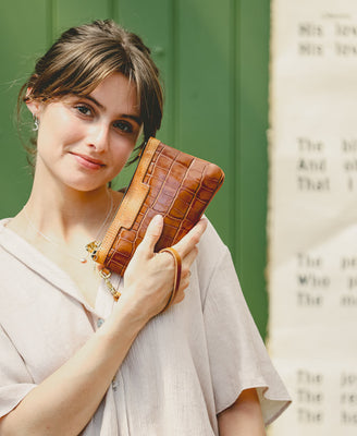 Mini Diana 2 in 1 Clutch - Tan Croc - Will Bees Bespoke