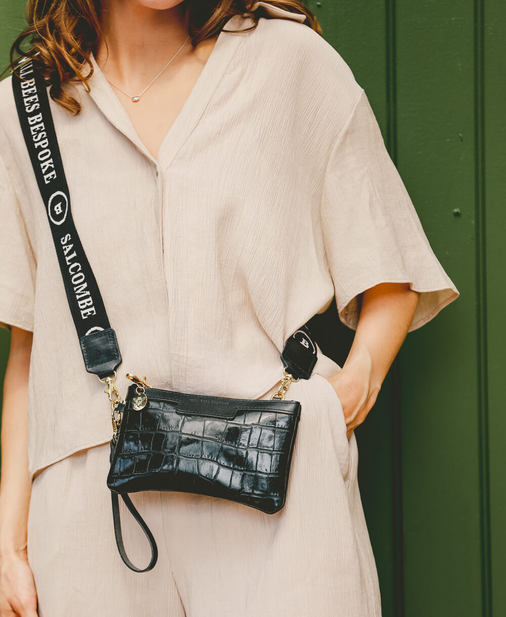 Mini Diana 2 in 1 Clutch - Black Croc - Will Bees Bespoke