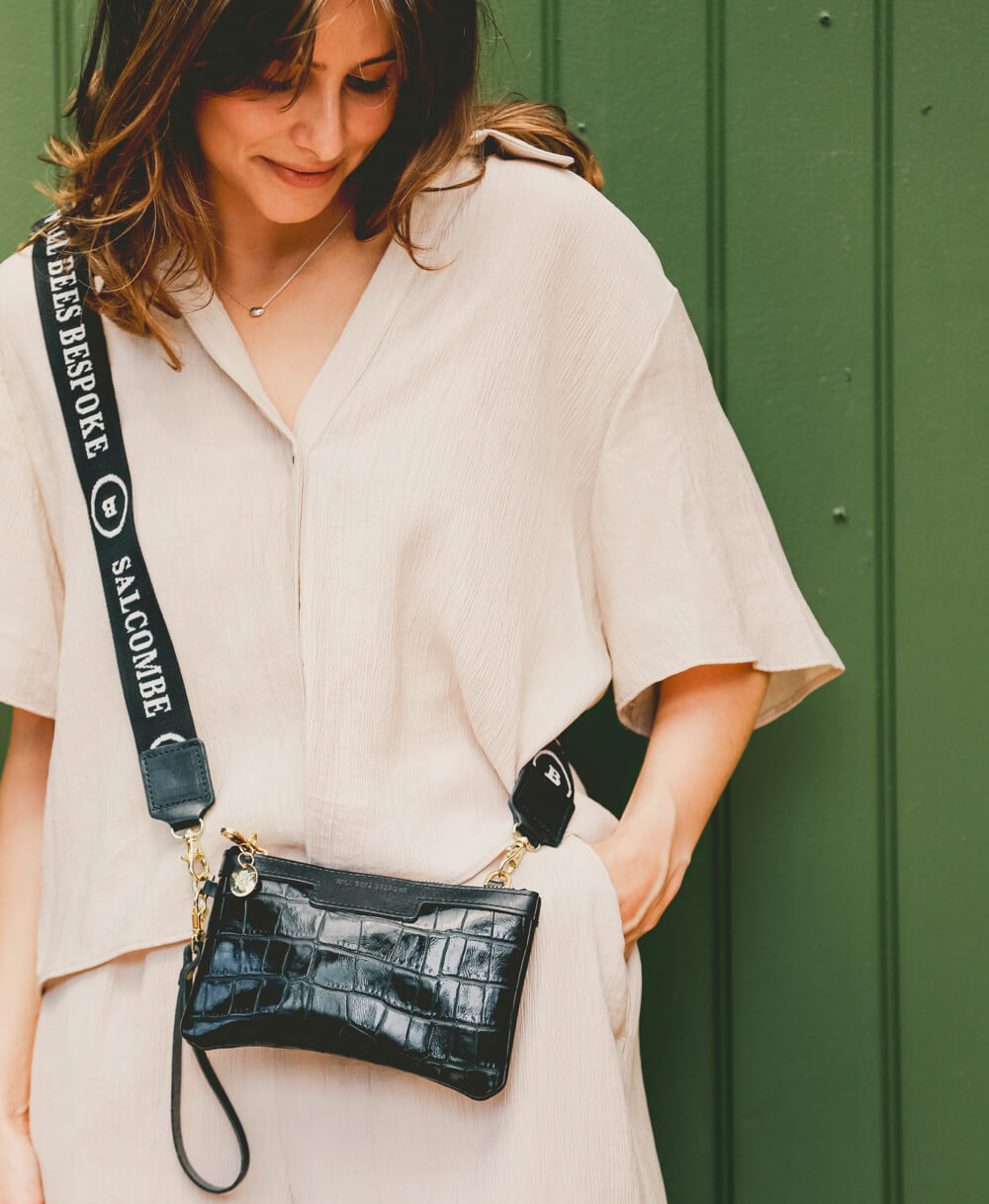 Mini Diana 2 in 1 Clutch - Black Croc - Will Bees Bespoke
