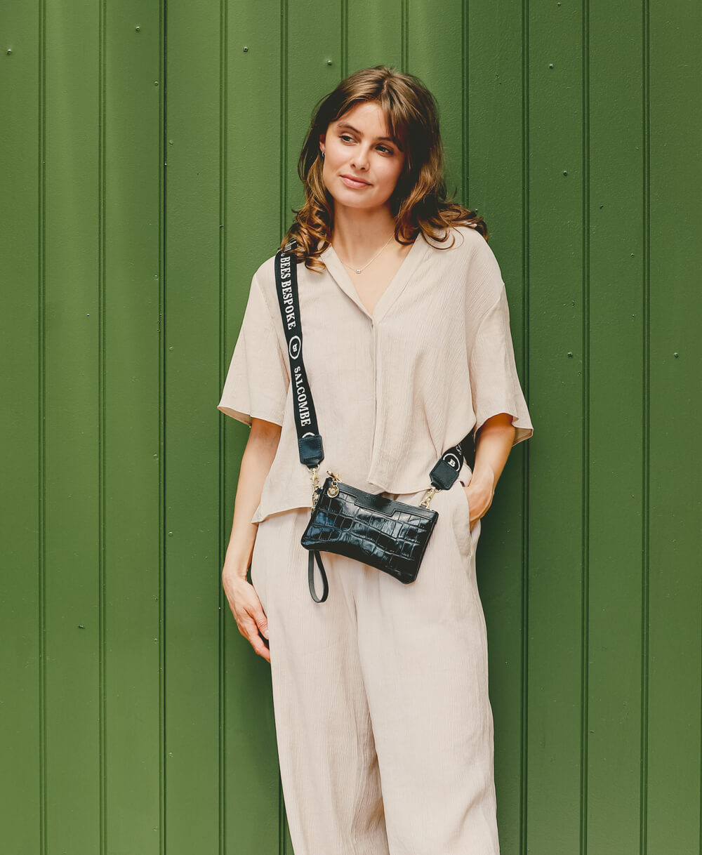 Mini Diana 2 in 1 Clutch - Black Croc - Will Bees Bespoke