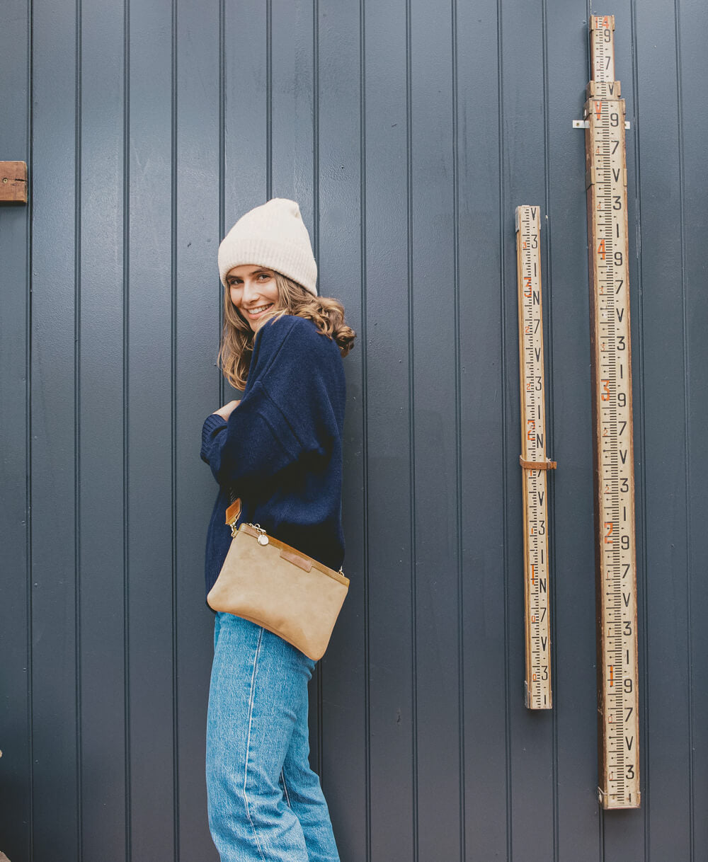 Diana 2 in 1 Clutch - Camel Suede - Will Bees Bespoke