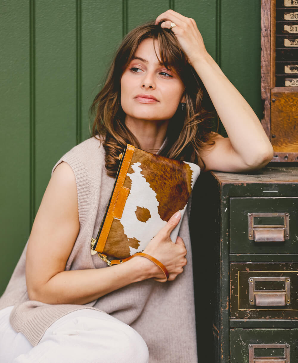 Diana 2 in 1 Clutch - Brown Cow Print - Will Bees Bespoke