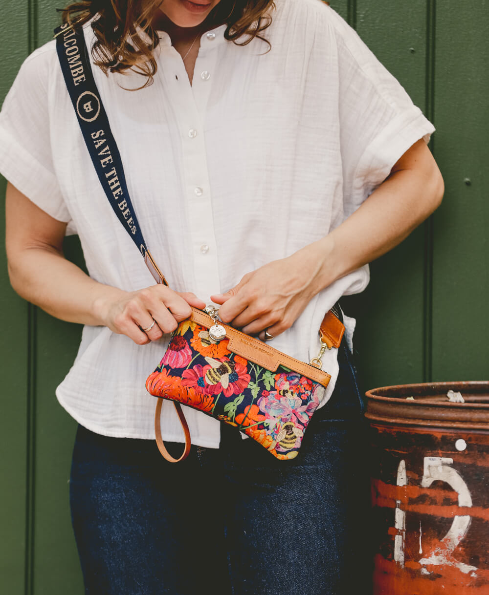 Cross Body Strap - Logo Strap in Navy & Camel - Will Bees Bespoke