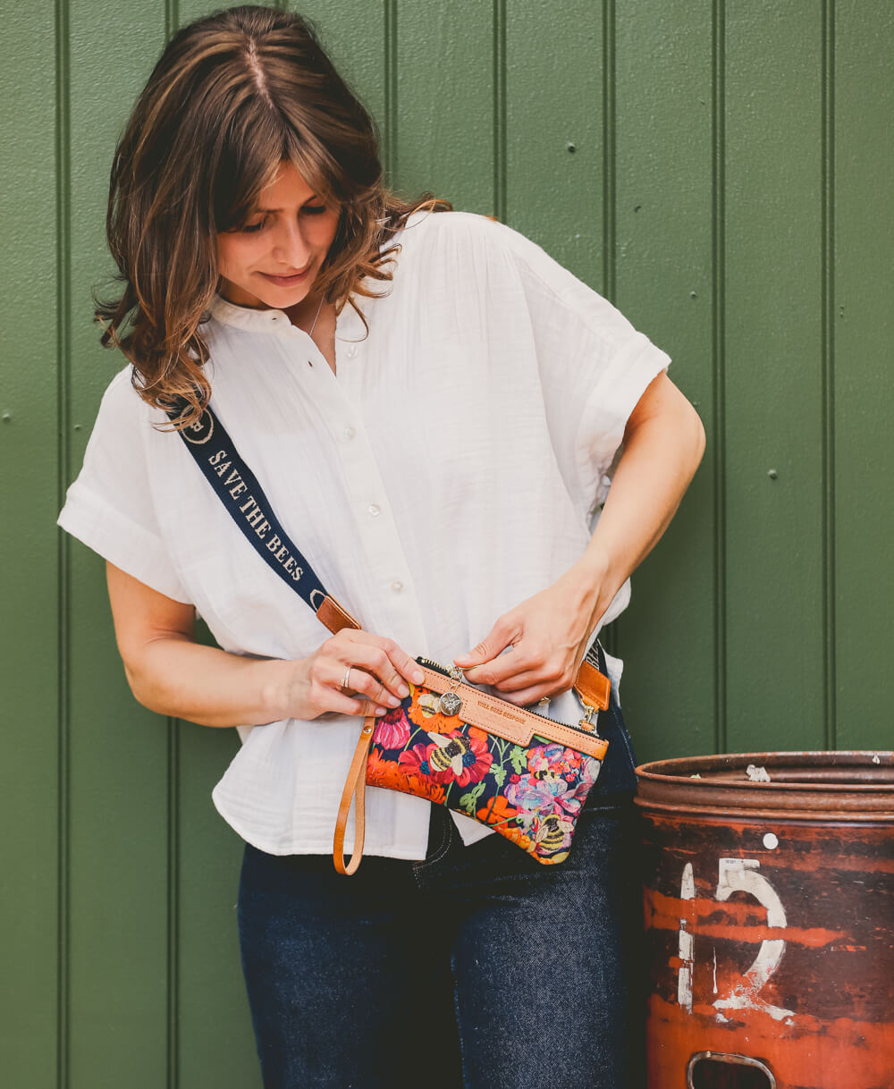 Cross Body Strap - Logo Strap in Navy & Camel - Will Bees Bespoke