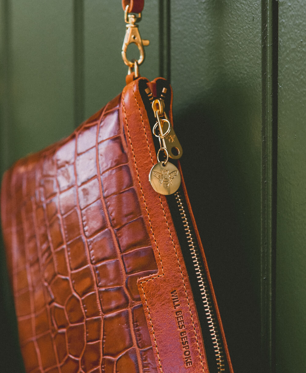 Oversized Diana 2 in 1 Clutch - Tan Croc - Will Bees Bespoke