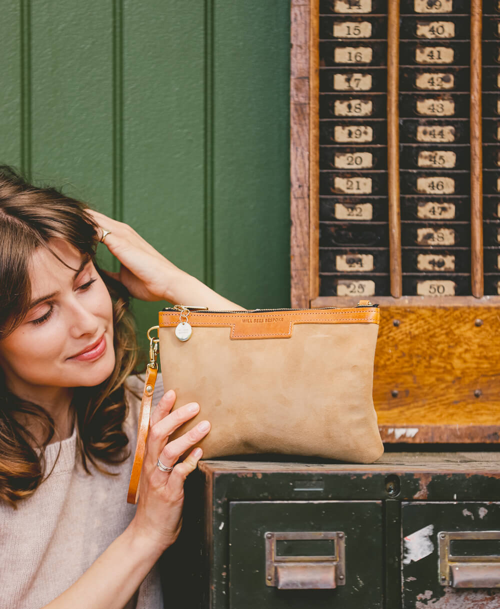 Diana 2 in 1 Clutch - Camel Suede - Will Bees Bespoke