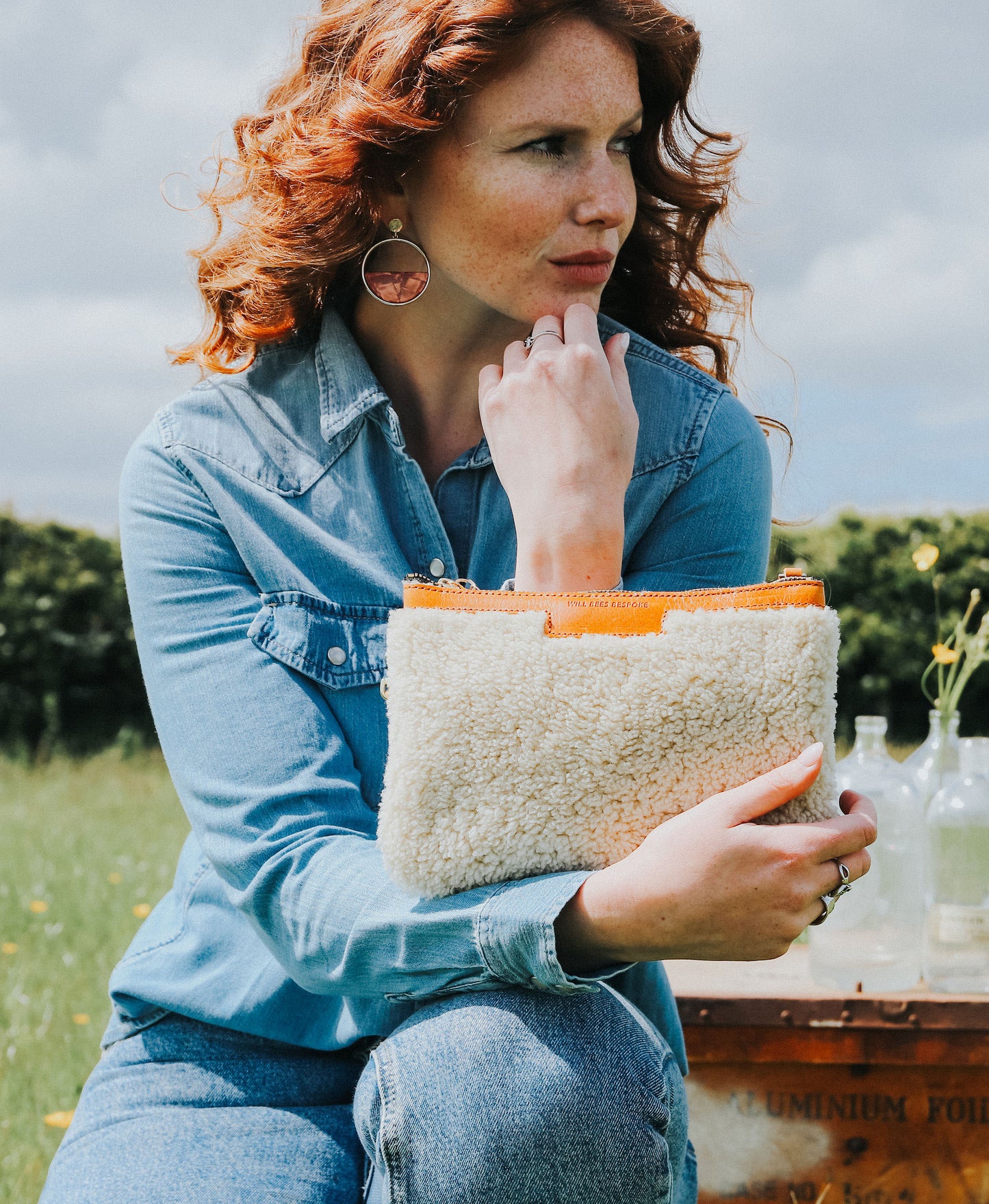 Diana 2 in 1 Clutch - Cream Sheepskin - Will Bees Bespoke