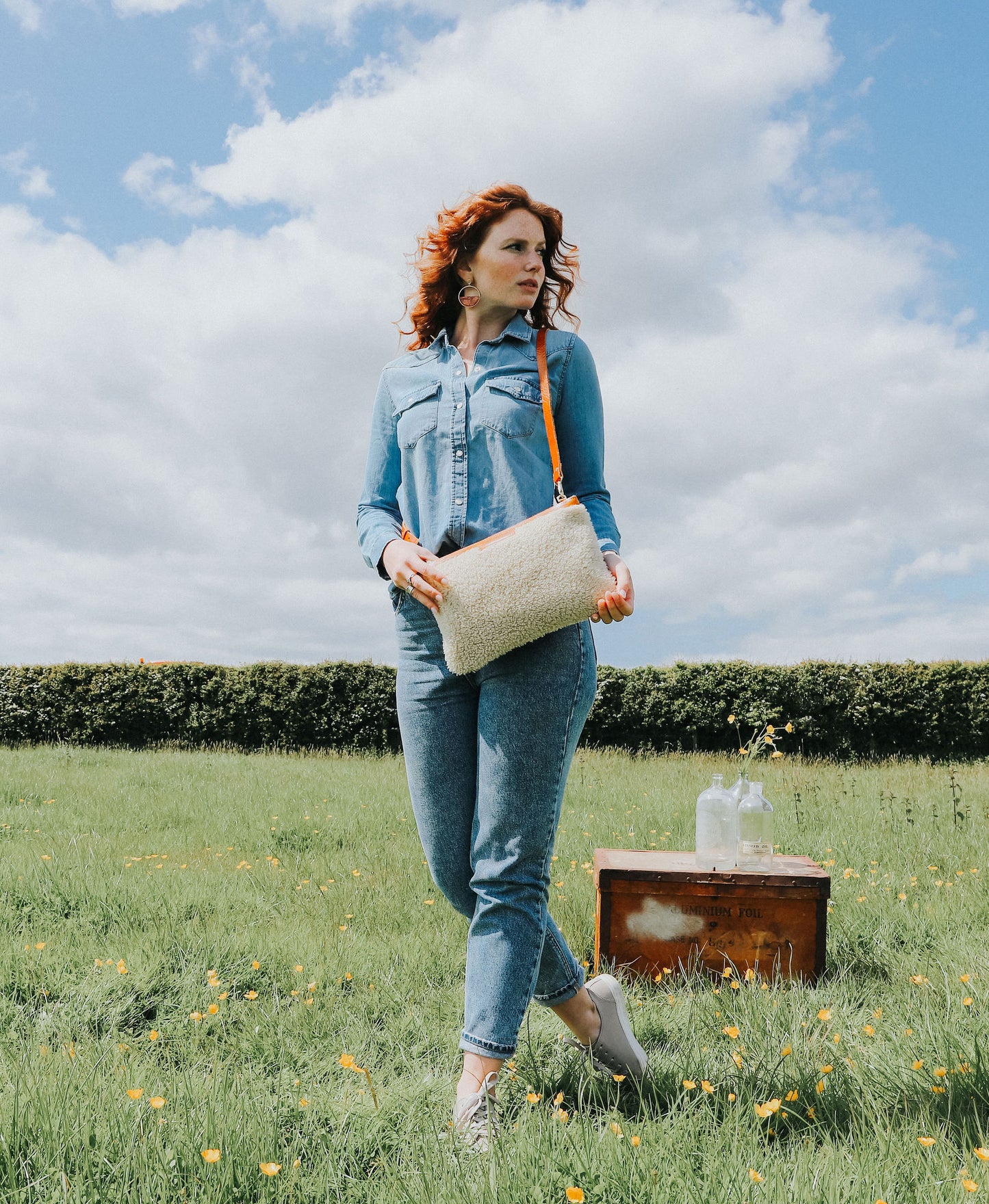 Oversized Diana 2 in 1 Clutch - Cream Sheepskin - Will Bees Bespoke