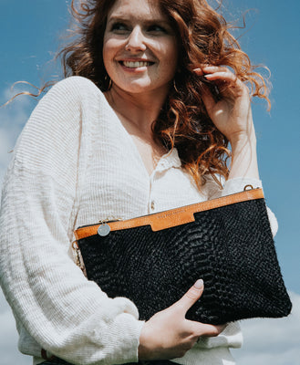 Oversized Diana 2 in 1 Clutch - Black Snake Print - Will Bees Bespoke