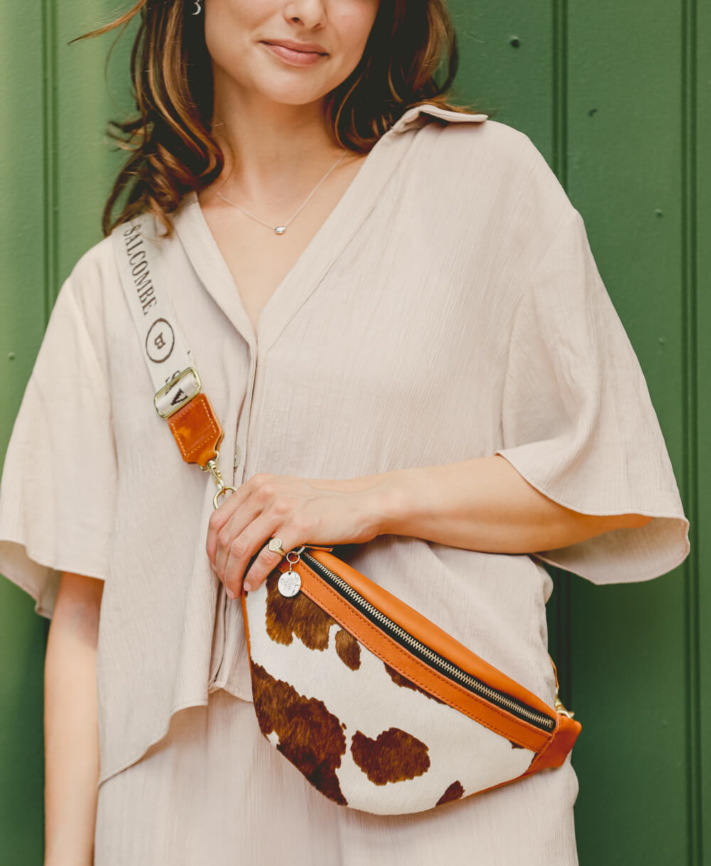 Cross Body Strap - Logo Strap in Ecru & Brown - Will Bees Bespoke