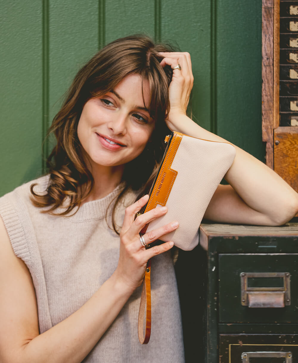 Mini Diana 2 in 1 Clutch - Ecru Leather - Will Bees Bespoke