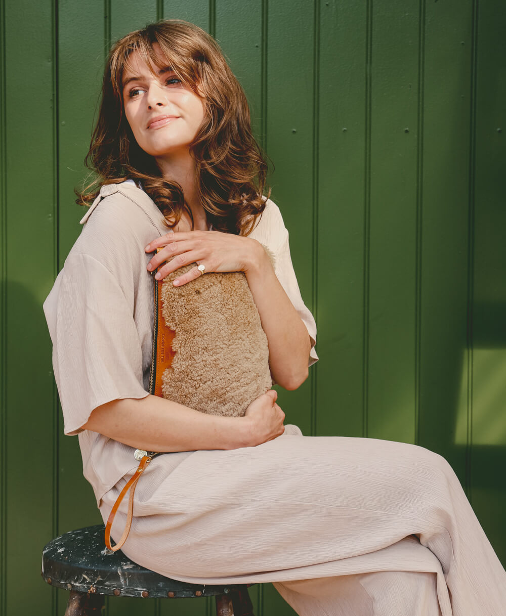 Oversized Diana 2 in 1 Clutch - Caramel Sheepskin