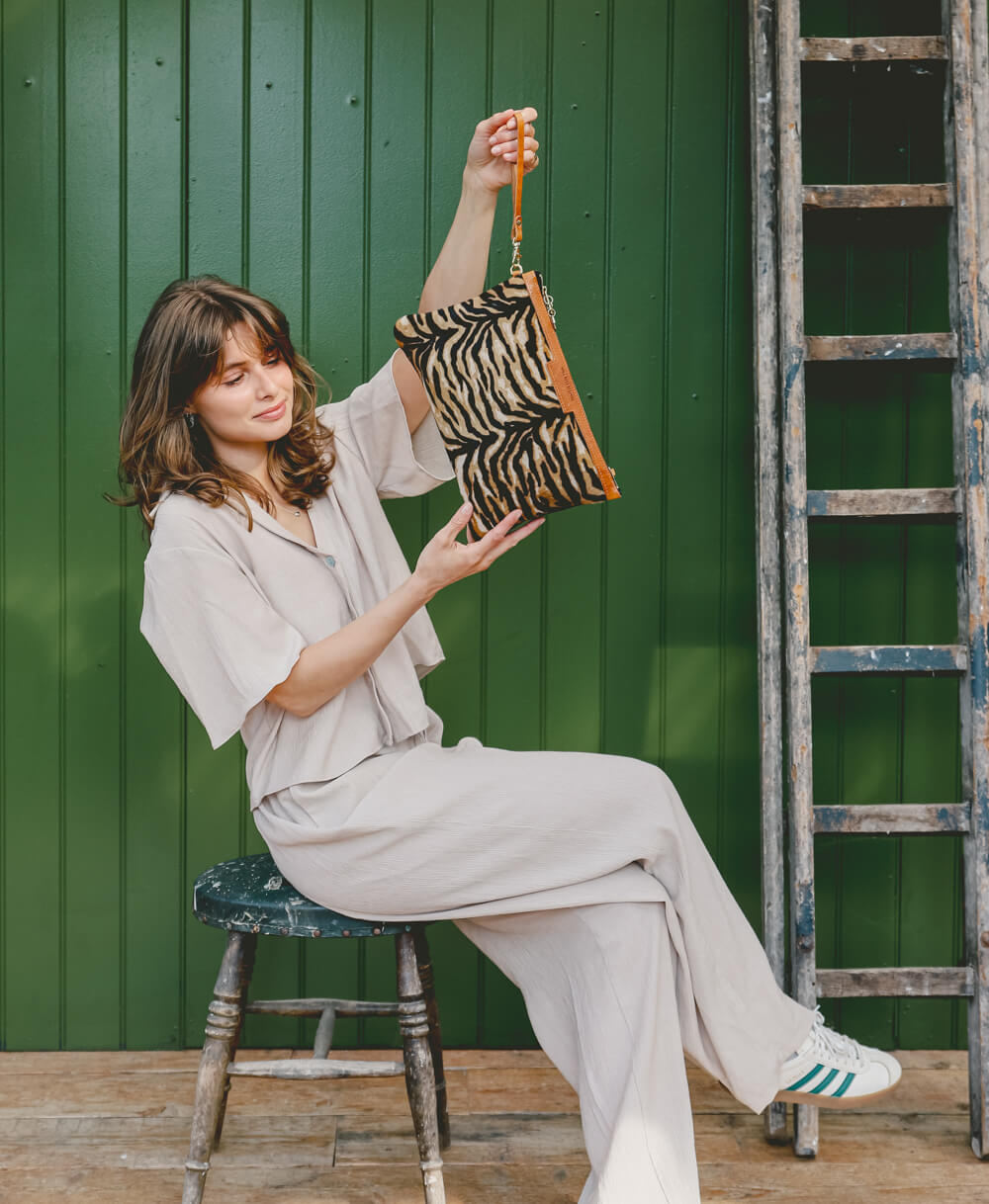 Oversized Diana 2 in 1 Clutch - Tiger Print - Will Bees Bespoke