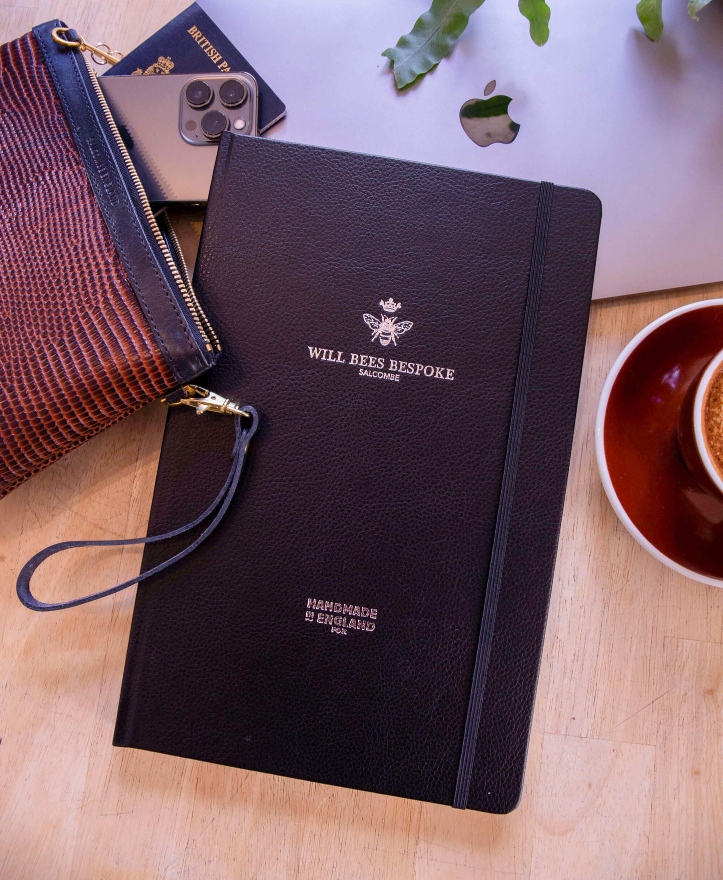 Crown Notebook - Recycled Leather in Black - Will Bees Bespoke