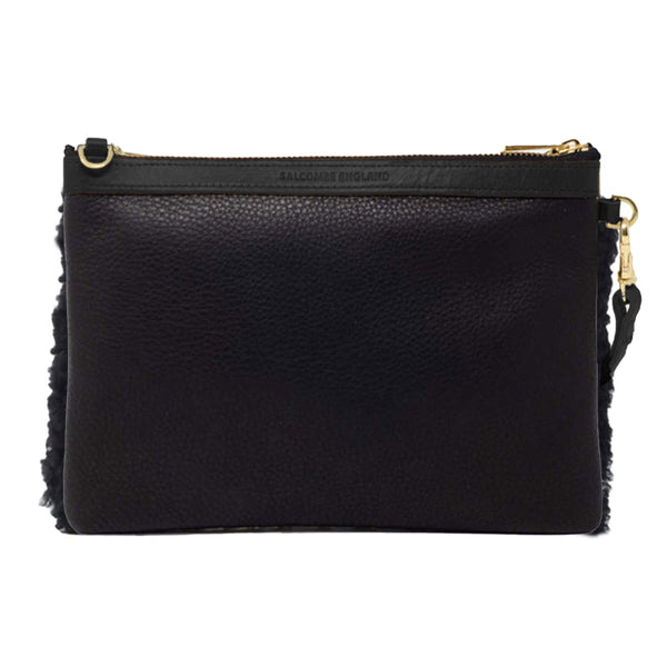 Oversized Diana 2 in 1 Clutch - Black Sheepskin - Will Bees Bespoke