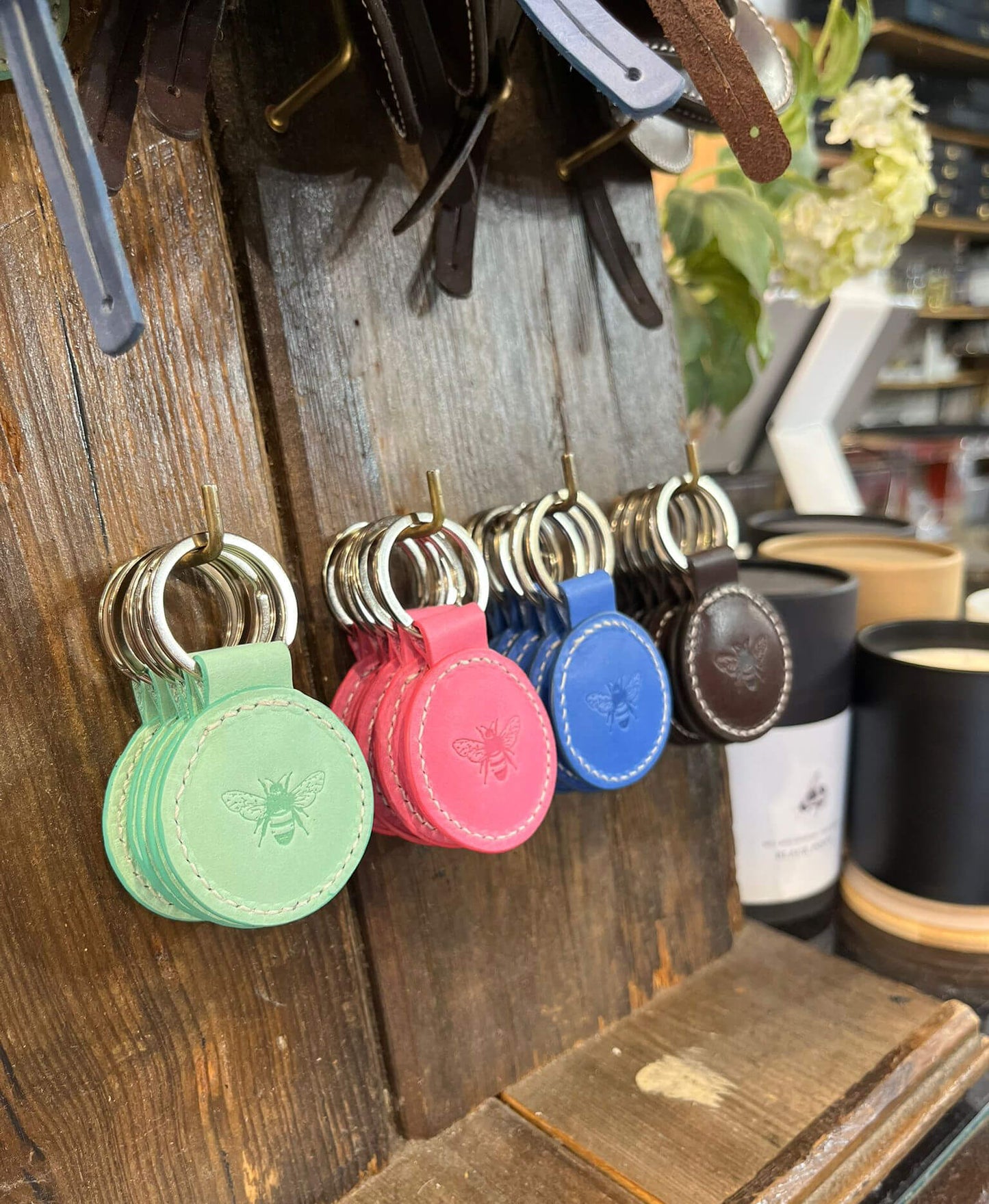 Small Leather Round Keyring - Pink - Will Bees Bespoke