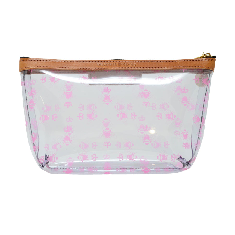 Bee Print Medium Clear Make up Bag - Neon Pink - Will Bees Bespoke