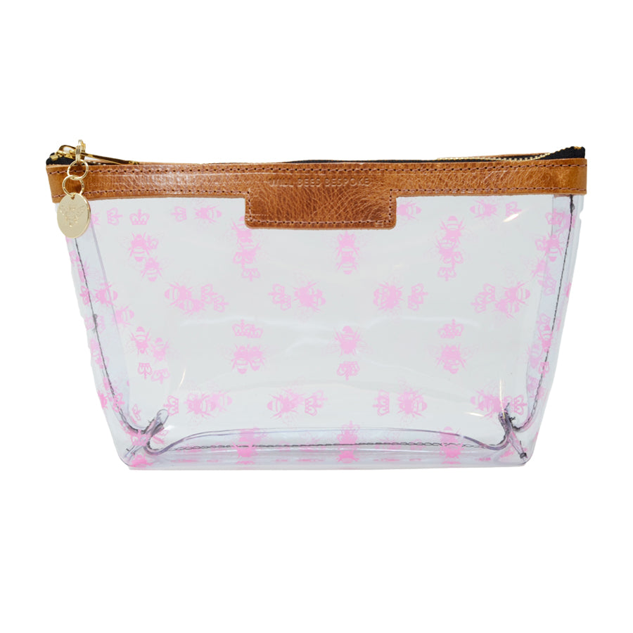 Bee Print Medium Clear Make up Bag - Neon Pink - Will Bees Bespoke