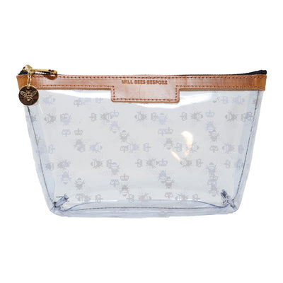 Bee Print Medium Clear Make up Bag - White - Will Bees Bespoke