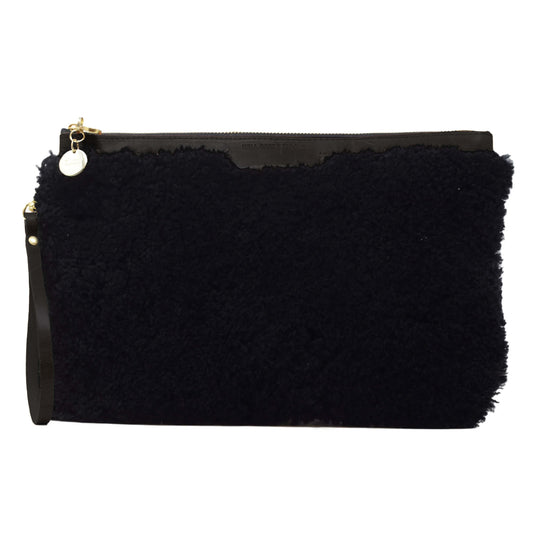 Oversized Diana 2 in 1 Clutch - Black Sheepskin - Will Bees Bespoke