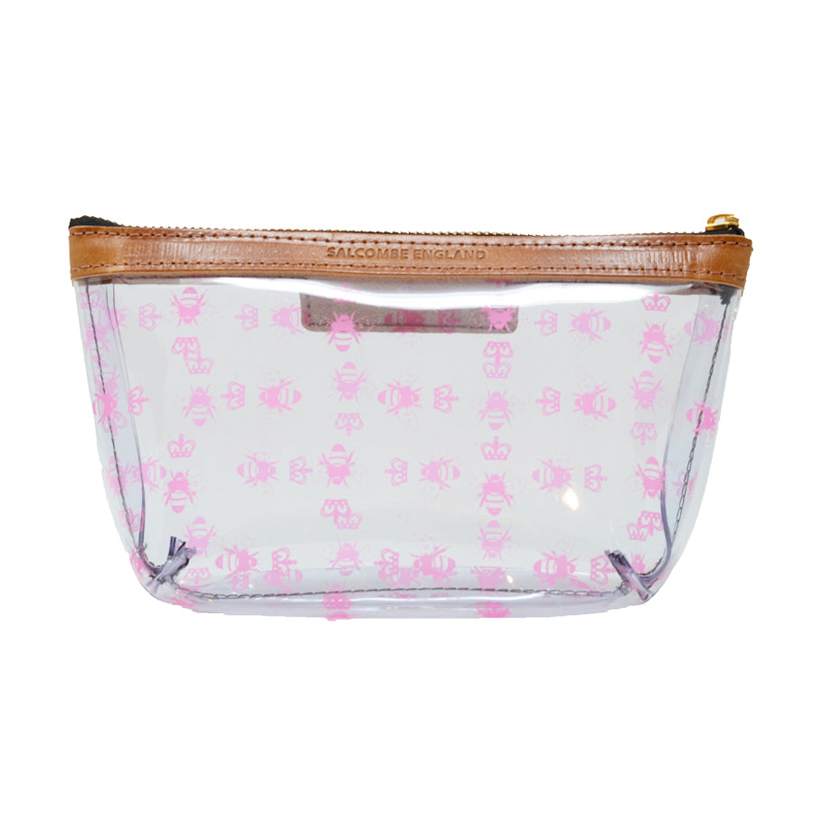 Bee Print Small Clear Make up Bag - Neon Pink - Will Bees Bespoke