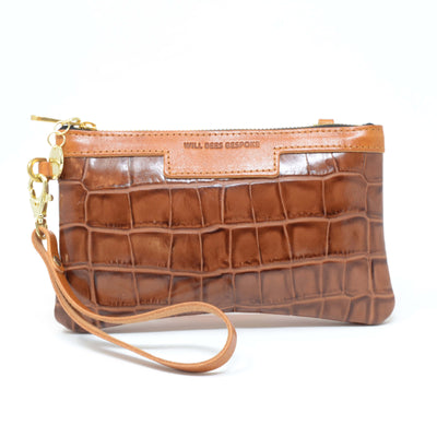 Mini Diana 2 in 1 Clutch - Tan Croc - Will Bees Bespoke