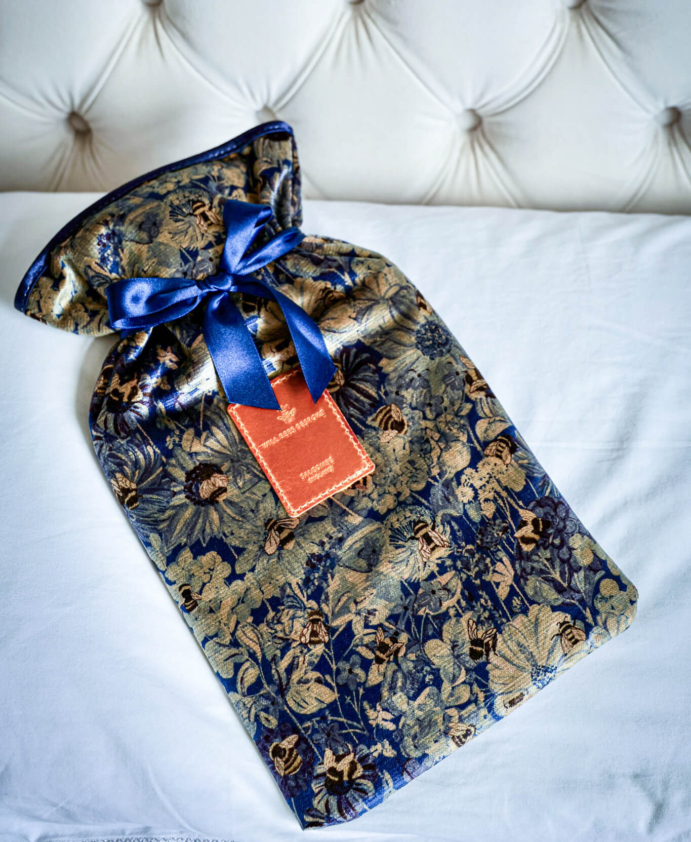 Hot Water Bottle & Cover - Bumblebee Haven in Blue Sea - Will Bees Bespoke