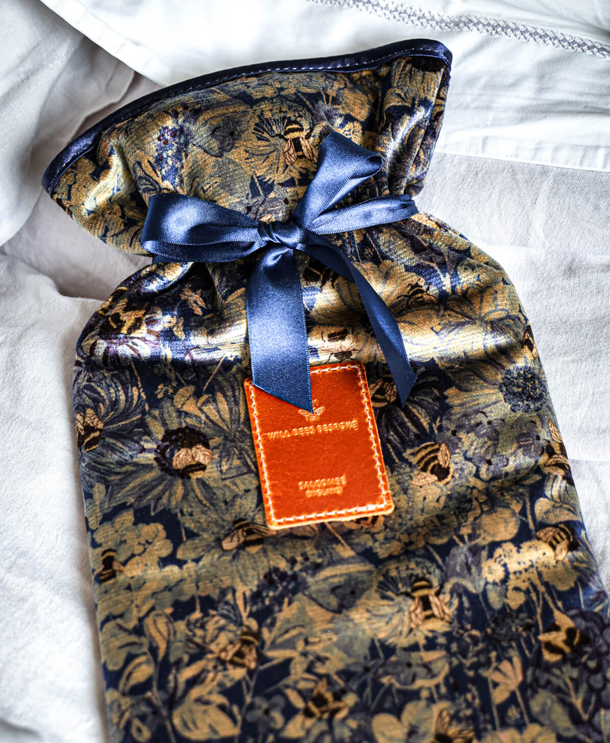 Hot Water Bottle & Cover - Bumblebee Haven in Blue Sea - Will Bees Bespoke