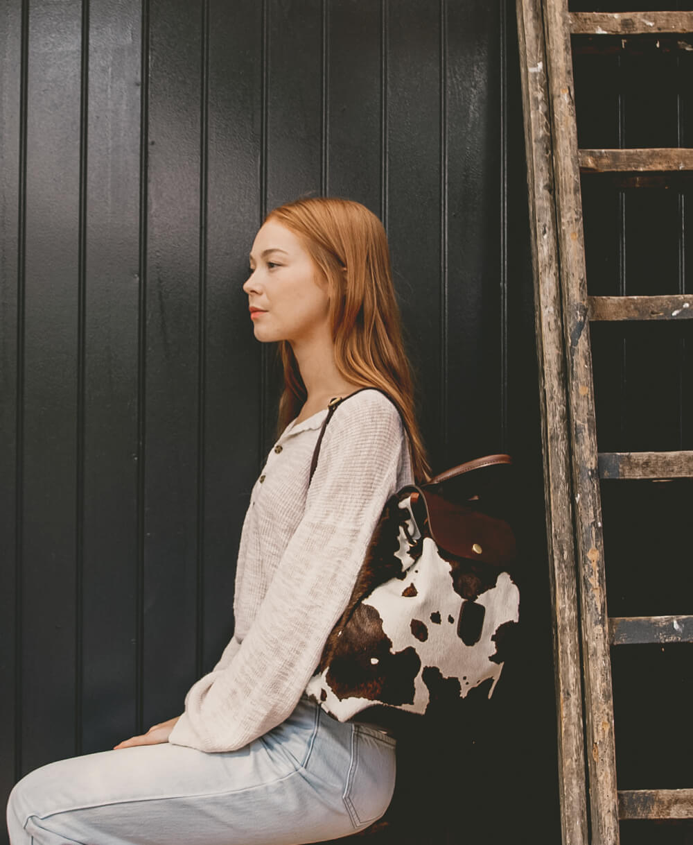 Gertie Backpack - Brown Cow Hair On Hide - Will Bees Bespoke