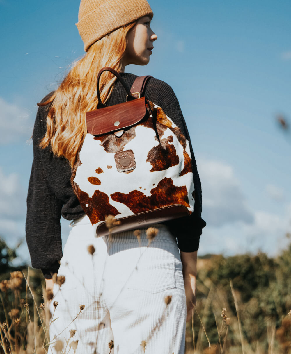 Gertie Backpack - Brown Cow Hair On Hide - Will Bees Bespoke