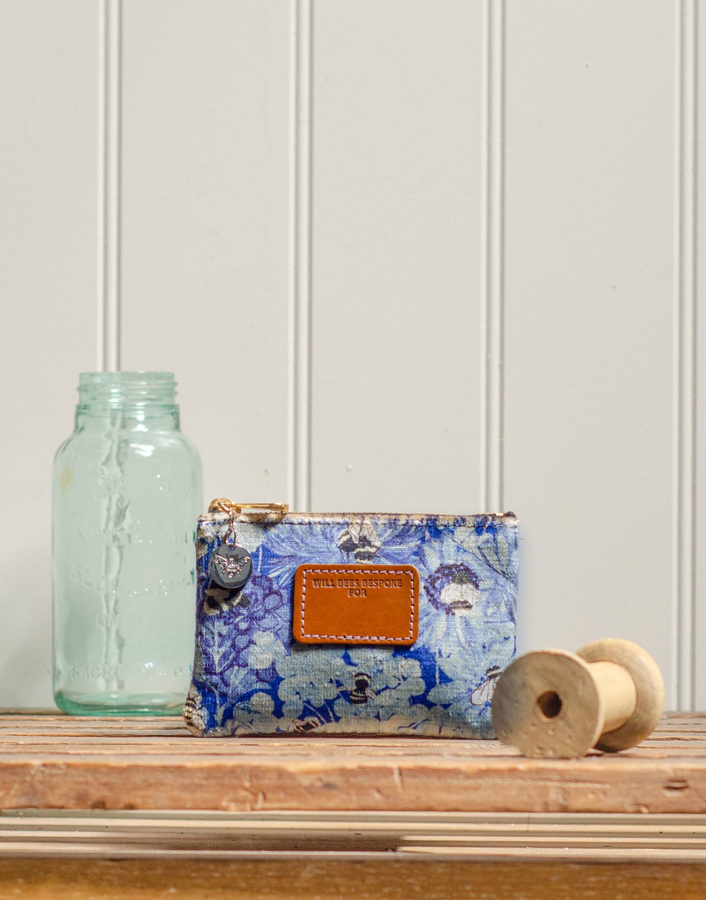 Jane Coin Purse - Bumblebee Haven in Blue Sea - Will Bees Bespoke