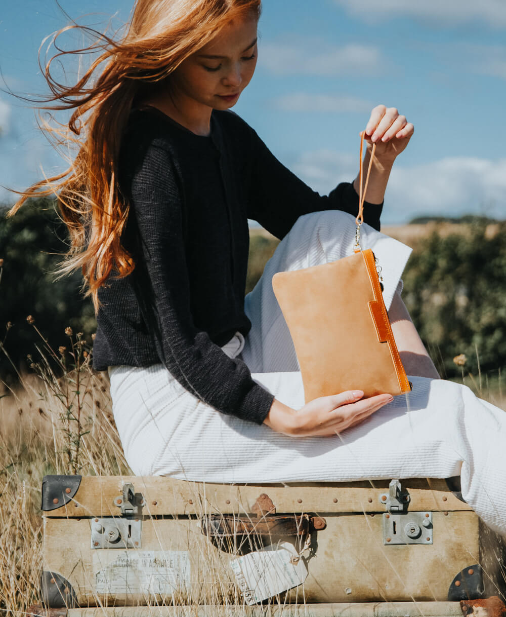 Diana 2 in 1 Clutch - Camel Suede - Will Bees Bespoke