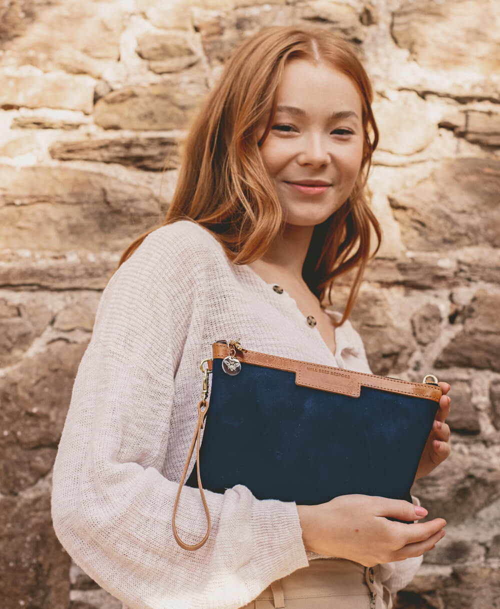 Diana 2 in 1 Clutch - Navy Suede - Will Bees Bespoke