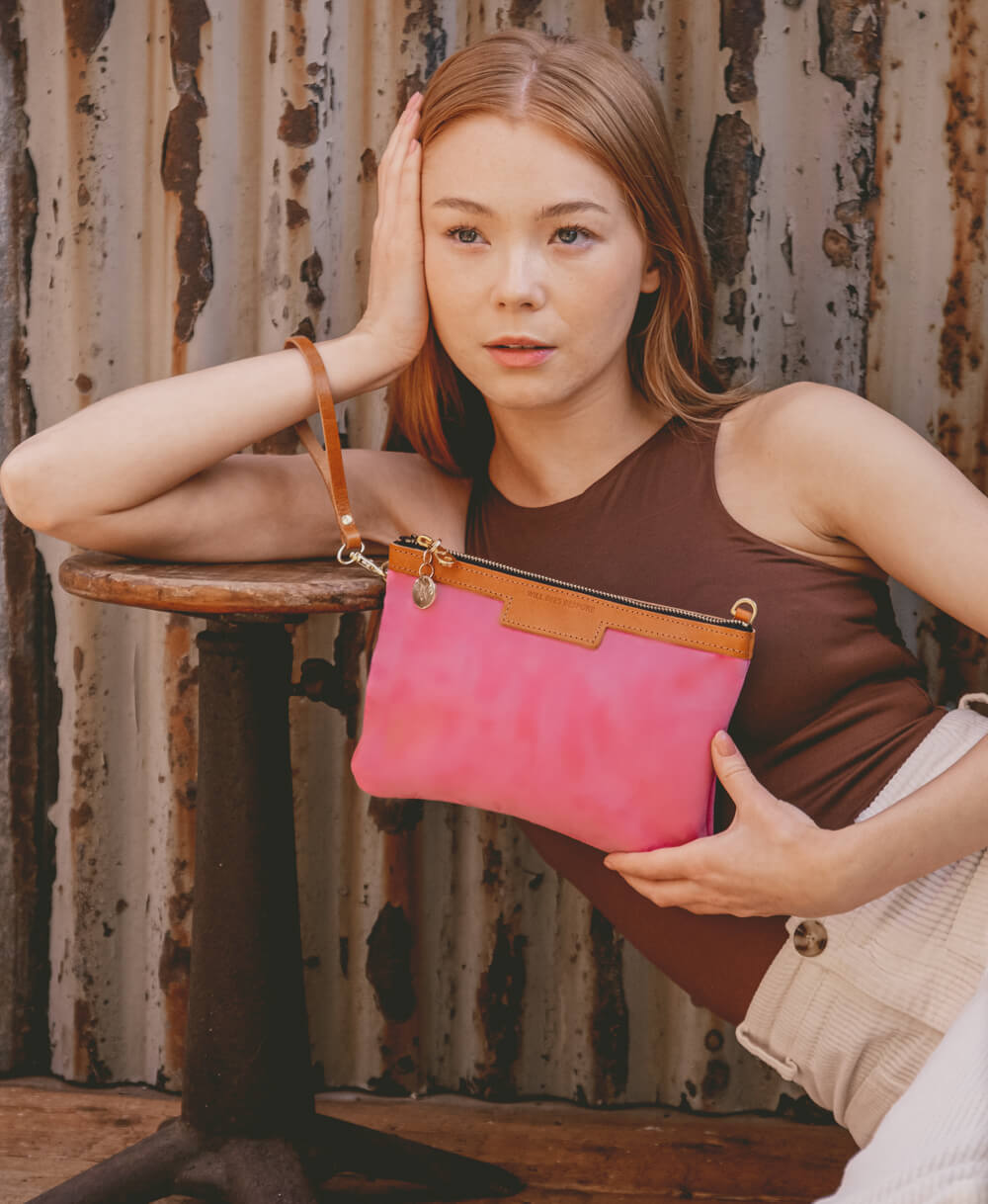 Diana 2 in 1 Clutch - Bright Pink Suede - Will Bees Bespoke