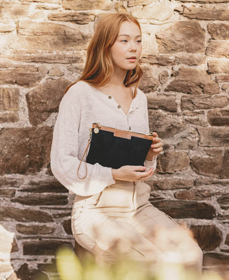 Diana 2 in 1 Clutch - Black Suede - Will Bees Bespoke