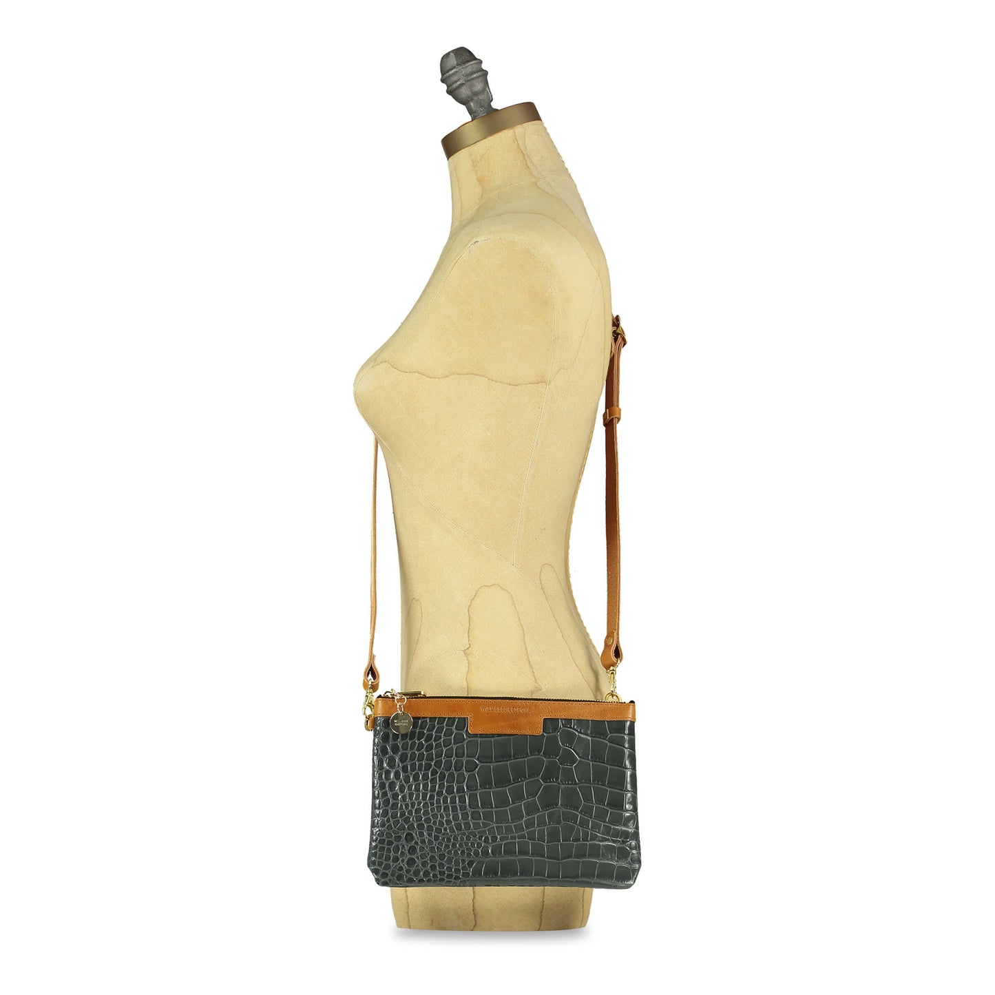 Diana 2 in 1 Clutch - Dark Grey Croc - Will Bees Bespoke