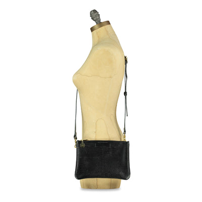 Mini Diana 2 in 1 Clutch - Black Croc Print Leather - Will Bees Bespoke