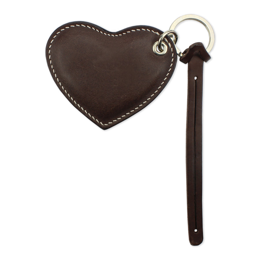 Large Leather Heart Keyring - Brown - Will Bees Bespoke