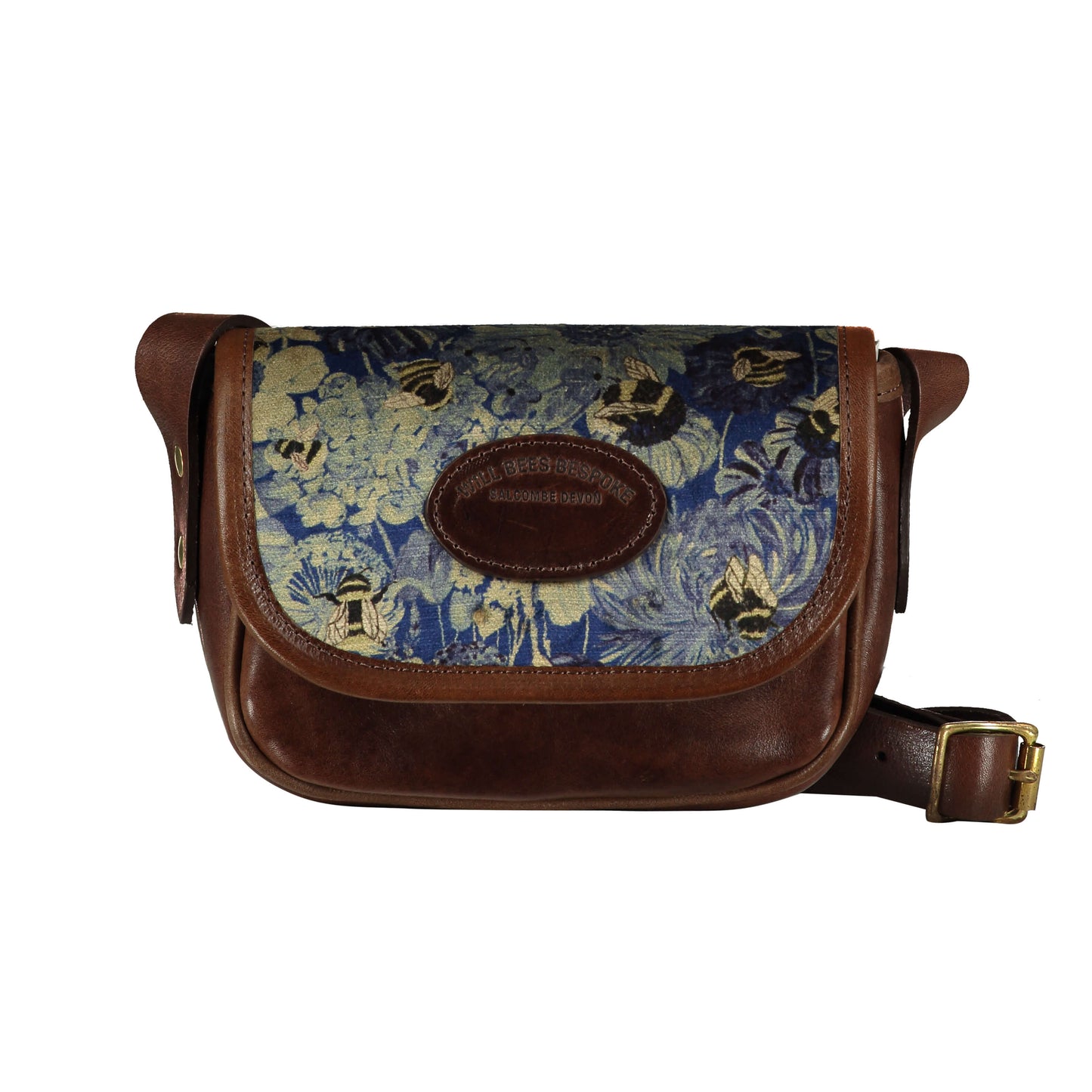 Mini Saddle Bag - Bumblebee Haven in Blue Sea - Will Bees Bespoke
