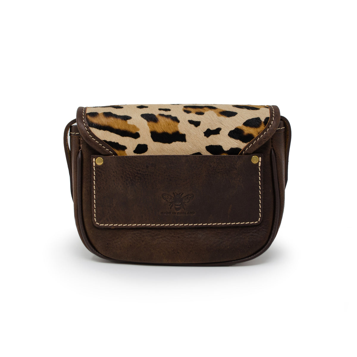 Small Leather Saddle Bag in Leopard Print Hair on Hide Leather