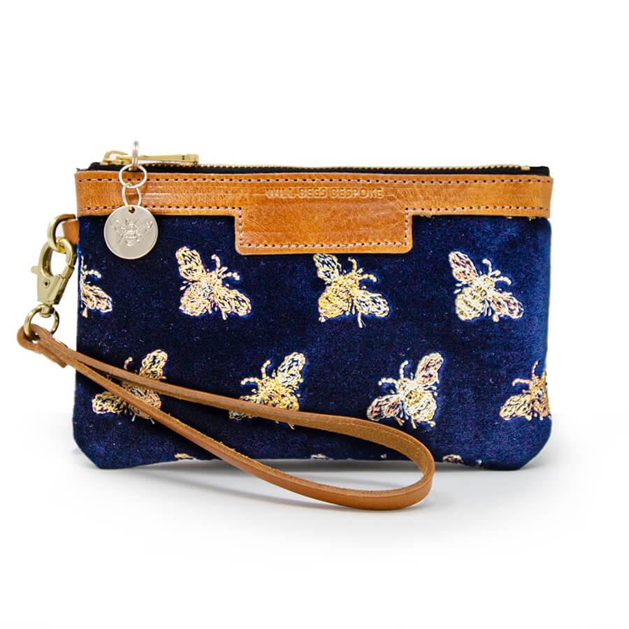 Premium Diana Mini Clutch - Classic Bees on Navy Velvet - Will Bees Bespoke