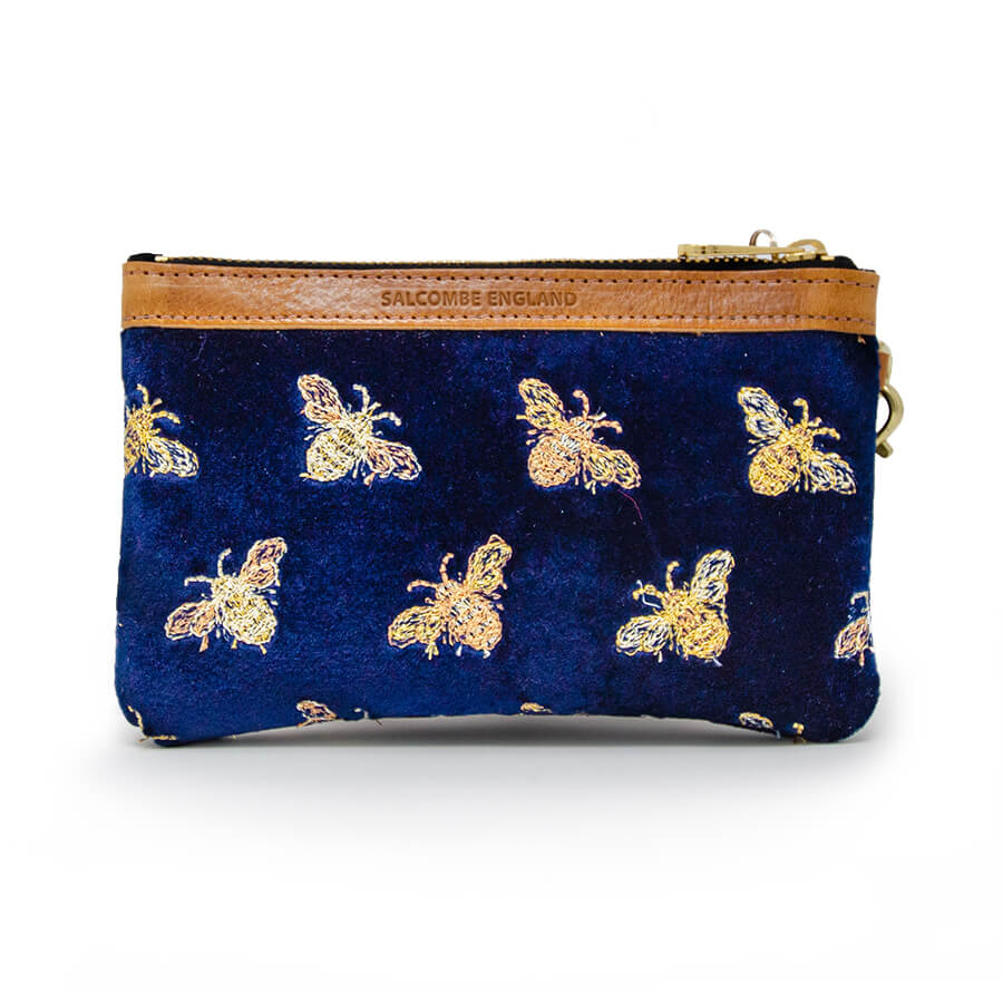 Premium Diana Mini Clutch - Classic Bees on Navy Velvet - Will Bees Bespoke