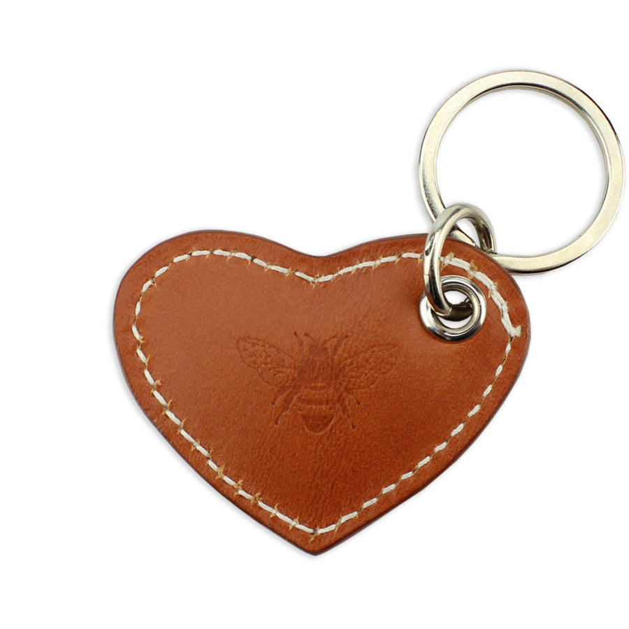Small Leather Heart Keyring - Tan - Will Bees Bespoke