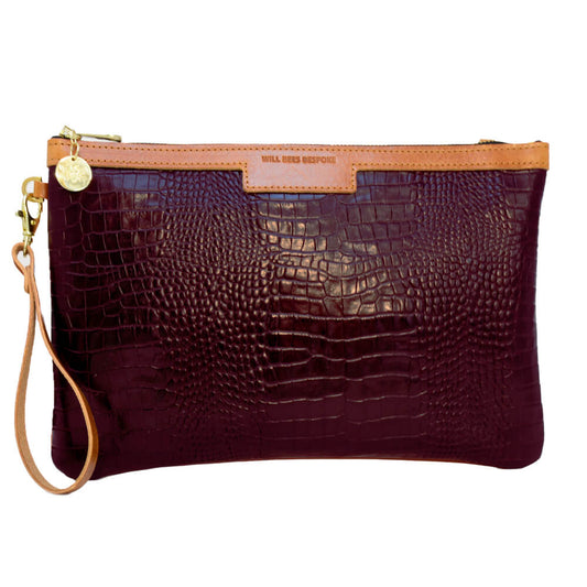 Oversized Diana 2 in 1 Clutch - Burgundy Croc